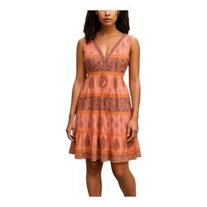 Chaudry KC Size Med 100% Silk Coral Ruffle Floral Knee Length Boho Peasant NWT